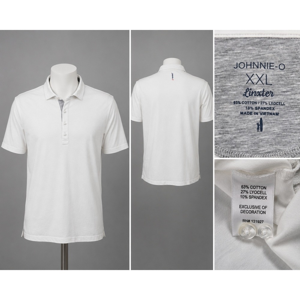 Johnnie-O Linxter Polo Shirt Mens XXL White Excellent Short Sleeve JMPO6120